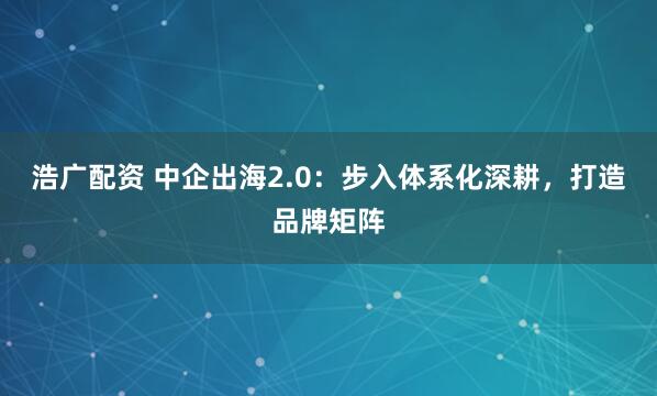 浩广配资 中企出海2.0：步入体系化深耕，打造品牌矩阵