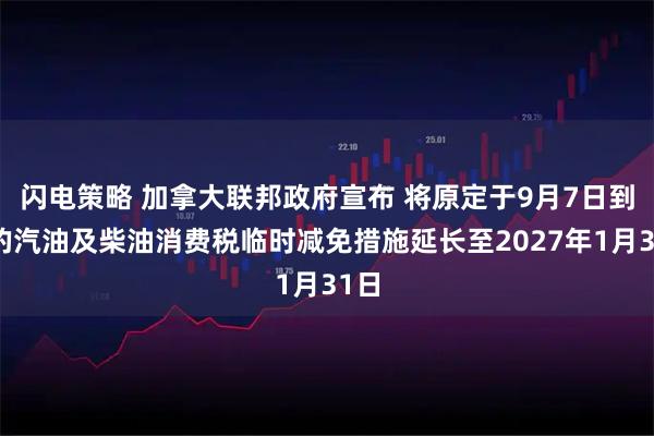 闪电策略 加拿大联邦政府宣布 将原定于9月7日到期的汽油及柴油消费税临时减免措施延长至2027年1月31日